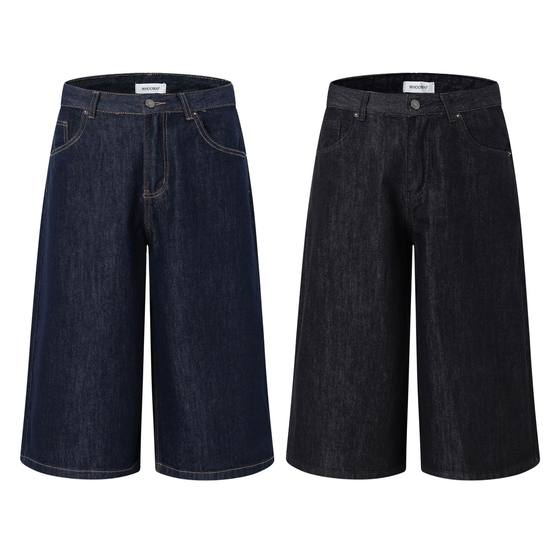 TRYTHMCLUB Seven-point Fashion Simple Design All-match Mid-length Pants Men's and Women's Jeans Wide-leg Wide-leg Pants