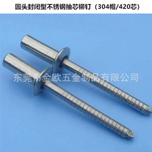 (开票)工厂现货封闭拉钉圆头不锈钢防水铆钉304帽420芯封闭式抽钉
