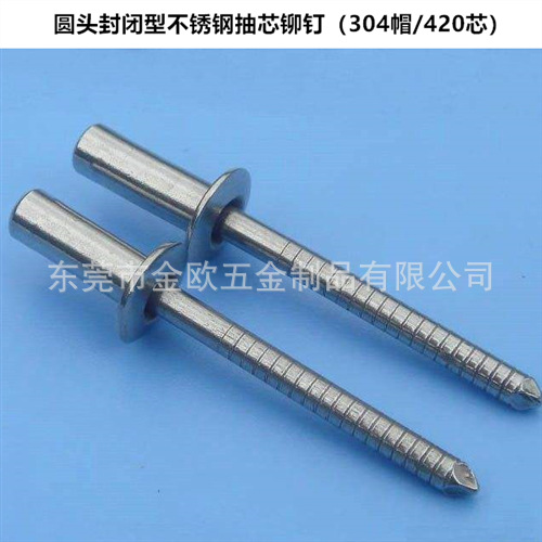 (开票)工厂现货封闭拉钉圆头不锈钢防水铆钉304帽420芯封闭式抽钉