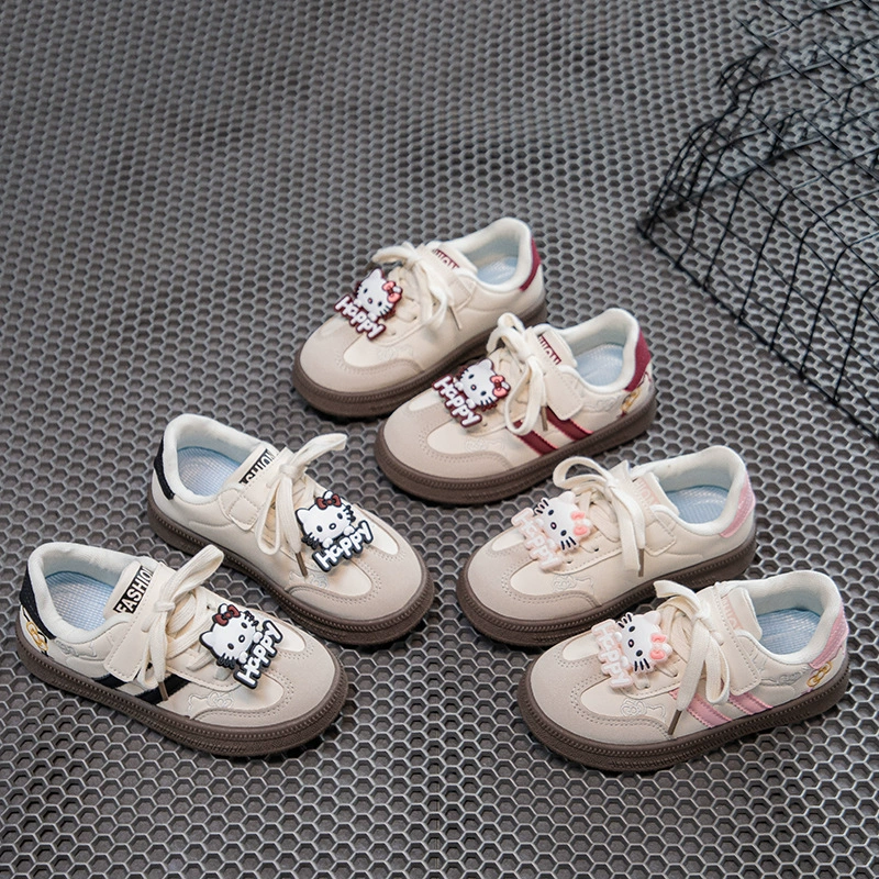 Детские кроссовки для девочек весна 2025, игривые мультяшные низкие кроссовки для детей постарше, кожаные, для развития моральных качеств