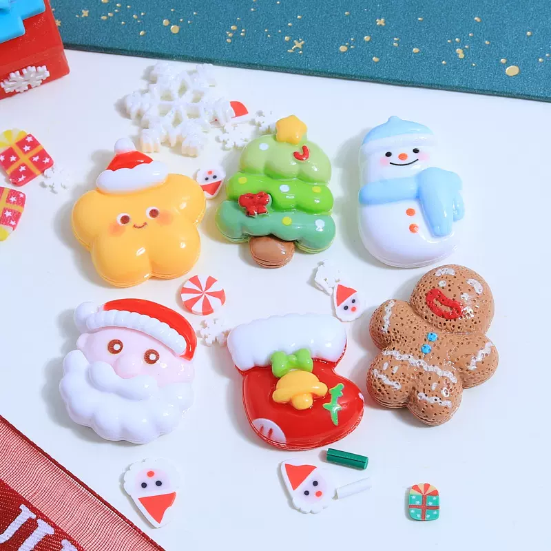卡通圣诞雪人创意手工diy奶油胶手机壳头饰发夹饰品树脂配件批发