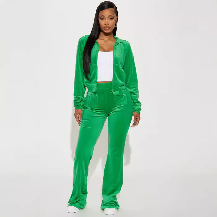 Women's Clothing velvet solid color hoodie casual fashion comfortable suit_voghion.com