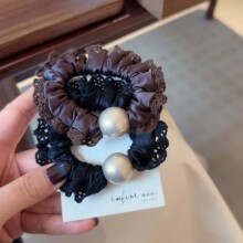 秋冬新款高级感珍珠肥肠面膜发圈 蕾丝花边头绳百搭气质发绳发饰