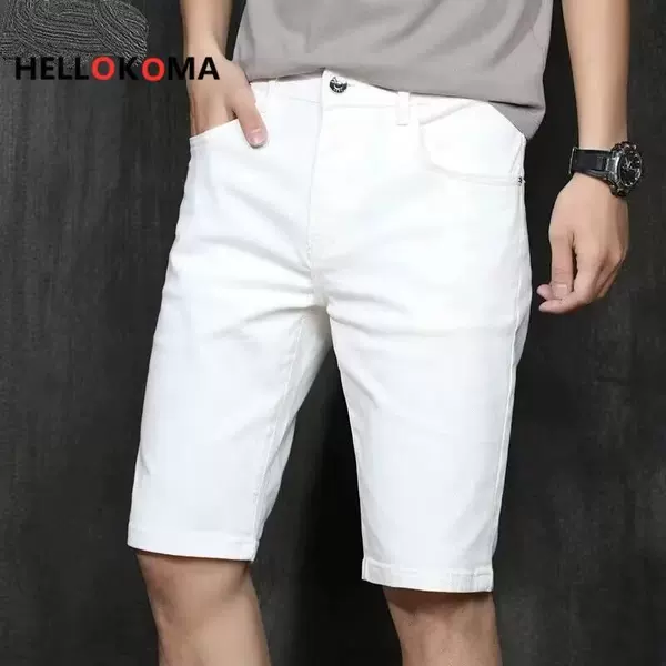 Cross-Border Amazon Men's Denim Shorts Summer Casual Straight Mid-Length Pants Elastic Trendy Versatile Loose Five-Point Shorts