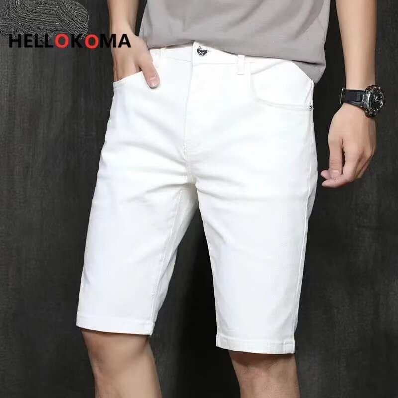 Cross-Border Amazon Men's Denim Shorts Summer Casual Straight Mid-Length Pants Elastic Trendy Versatile Loose Five-Point Shorts