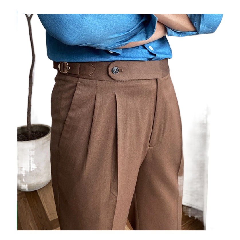 メンズ ナポリ風パンツ 新作 春秋 イギリス風 薄手 パリボタン 通勤 ビジネス カジュアル ストレート 9889