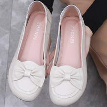 真皮软底浅口单鞋女夏天女鞋一脚蹬妈妈鞋大码皮鞋低跟鞋子百搭