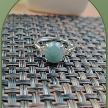 缅甸冰种蓝水翡翠女款925银蛋面戒指老料精品戒面