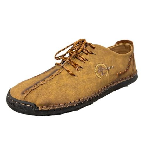 Spring Men's Casual Leather Shoes Large Size Handmade Bead Shoes Fashion Laced Business Men's Shoes