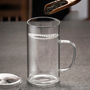 With crescent glass water cup large capacity tea water separation filter tea cup with office heat-resistant green tea cup