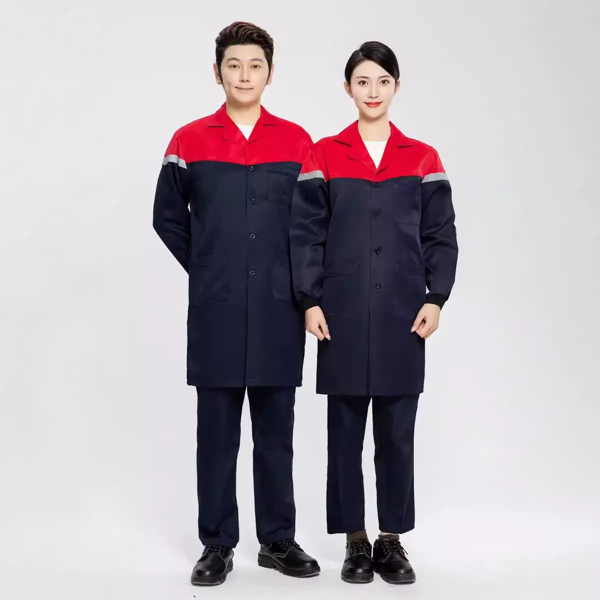 拼色大褂劳保罩衣男女工作服春秋长款仓库搬运工防尘防污服耐磨