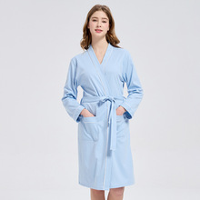 2025春秋新款跨境外贸抽条棉浴袍长袖长款纯棉亚马逊休闲睡袍
