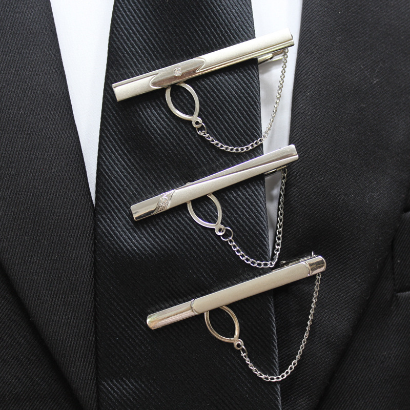 Tie Clip with Chain for Women and Men, Simple Professional Silver Formal Groomsmen Student Tie Clip Formal