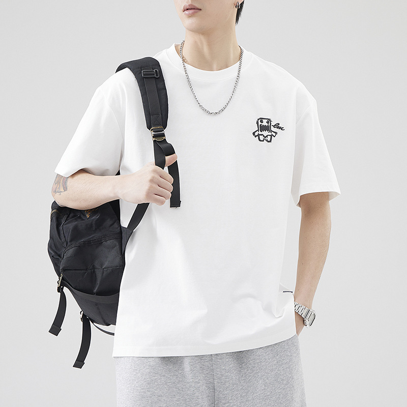 Danbani | American-Style Embroidered Cartoon Breathable Heavyweight Popular Japanese Loose Ice Silk Short-Sleeve T-Shirt for Men, Summer Edition. Danbani | American-Style Embroidered Cartoon Breathable Heavyweight Popular Japanese Loose Ice Silk Short-Sleeve T-Shirt for Men, Summer Edition.