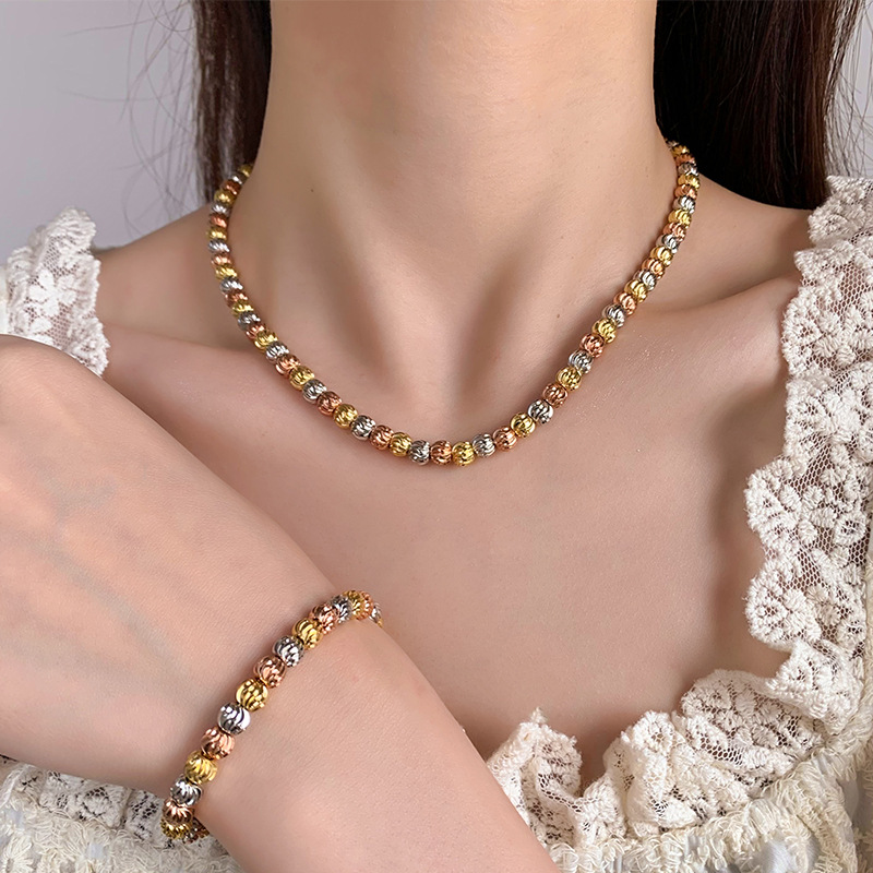 2024 nuevo estilo Zhuang Shengsheng joyería temperamento retro al por mayor retro galvanoplastia color cadena de cuentas de oro traje mujer 5mm