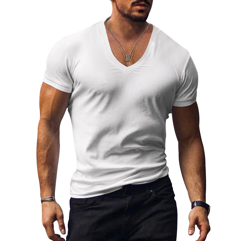 2024 Men's R cotton top summer V-neck solid color large casual T-shirt short sleeved new_voghion.com