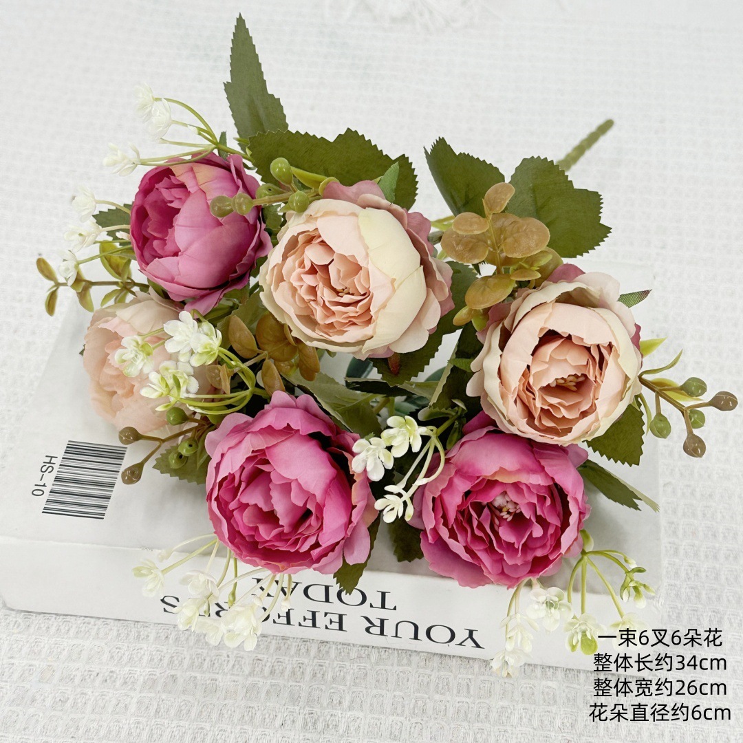 Flor al por mayor imitación de 6 peonía de otoño pequeña peonía artículos de boda decoración para el hogar flores falsas flores hechas a mano flores peonía