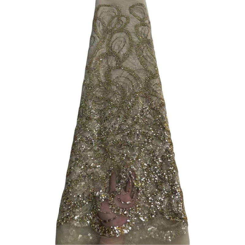 Vestido de novia de tul con lentejuelas a rayas estilo francés, tela de malla bordada, vestido de noche, traje de actuación, encaje africano.