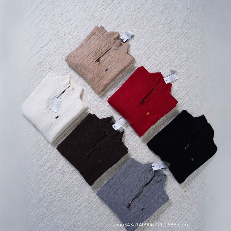 High-Quality 90% Wool 10% Cashmere Polo Shirt with Ralph Lauren Logo, Half-Zip Collar, Popular Style for Men and Women, Wholesale High-Quality 90% Wool 10% Cashmere Polo Shirt with Ralph Lauren Logo, Half-Zip Collar, Popular Style for Men and Women, Wholesale
