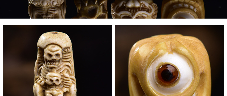 Xizang-Style Carved One-Eyed Monster Pendant Spacer Bead DIY Semi-Finished Buddhist Bead Bracelet Accessory