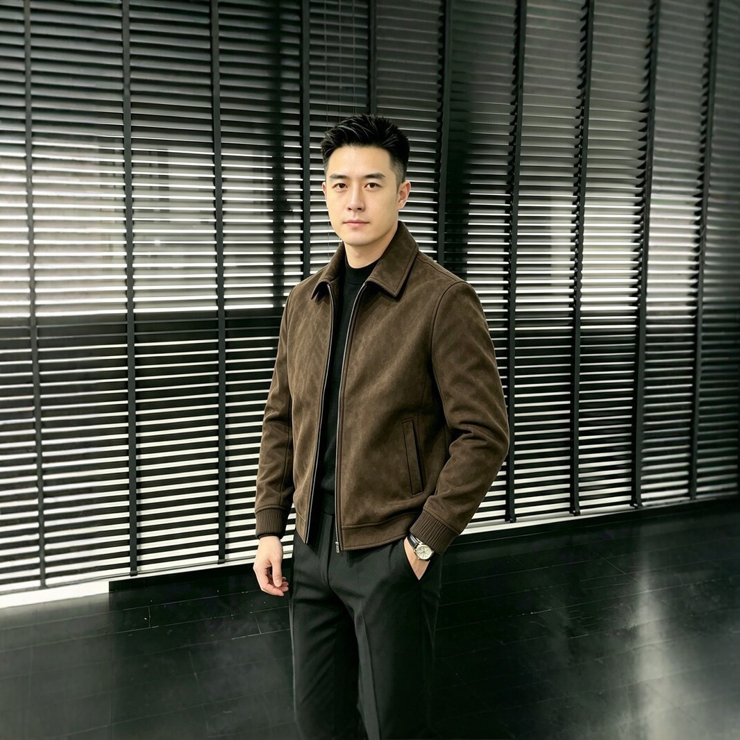 Suede leather jacket for men, leather jacket with a turn-down collar, 2026 spring and autumn new vintage biker style casual men's clothing