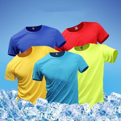 Factory wholesale summer sports quick-dry round collar T-shirt men's thin outdoor mesh breathable solid color short-sleeved clothes