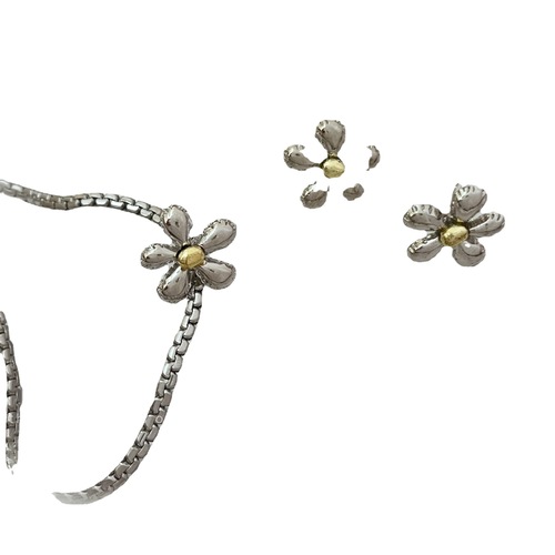 Silver Flower Necklace Unique Design Sense Personality Clavicle Chain Elegant Versatile Same Style Ring Earrings For Women Trendy