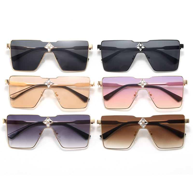 Ventas directas de fábrica nuevas gafas de sol cuadradas de metal transfronterizas europeas y americanas gafas de sol de Marco grande gafas de sol de moda de una pieza para mujer lote