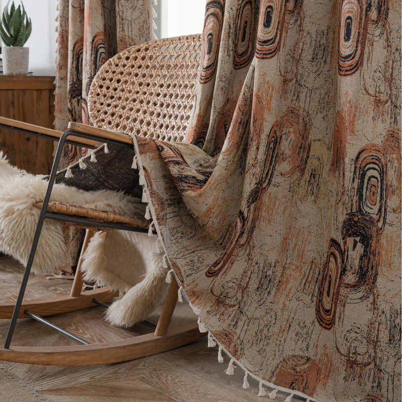 Qixin Curtain Coffee Growth Ring Jacquard Tassel Curtain Finished Kitchen Curtain Bay Window Semi-Shading Factory Direct Supply