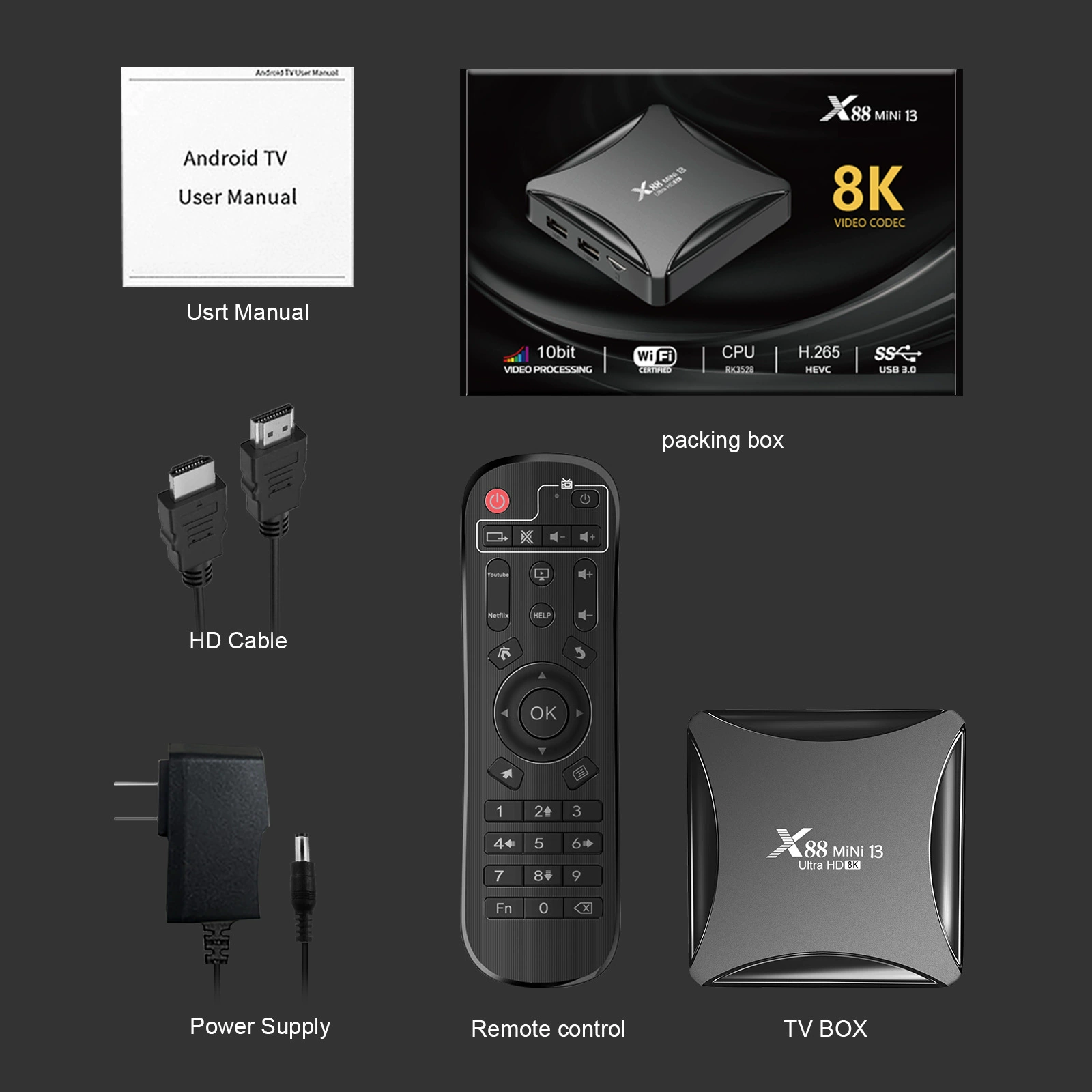X88 mini 13 сет - боксовый пульт 4ГБ/32ГБ RK3528 Android 13.0 двойной частоты WIFI 8K tvbox