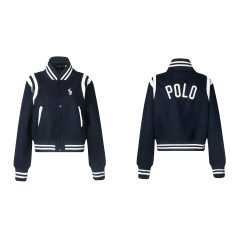 Ralph Lauren拉夫劳伦美式小马刺绣拼接皮面大logo棒球服短款外套