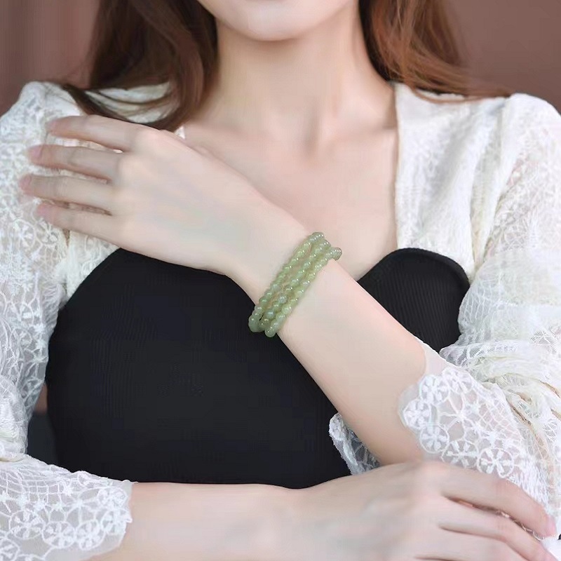 收藏級晴水和田玉多圈手串女冰底高冰和田玉珠子散珠三圈玉石手鍊