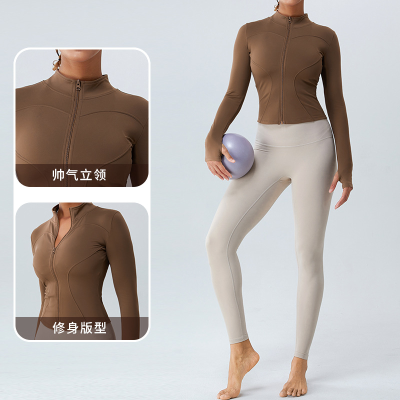 Otoño e invierno nueva chaqueta de yoga con forro polar Ropa de Yoga de manga larga adelgazante para mujer ropa de fitness al aire libre superior deportiva