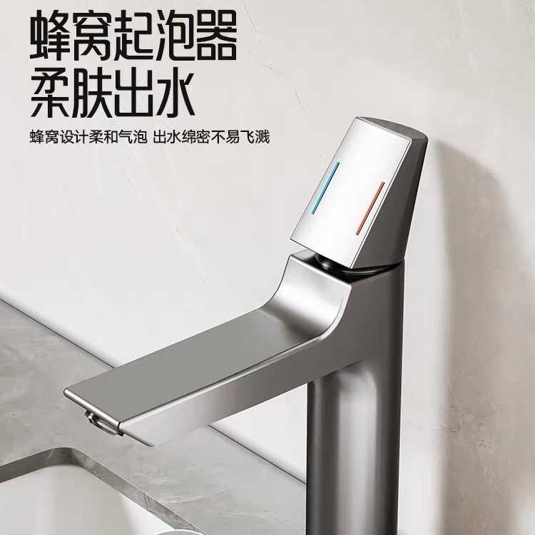 新款单把双孔一体冷热水龙头枪灰色金色卫生间浴室柜洗手盆面盆