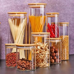 竹蓋密封瓶透明ガラス保存瓶茶瓶家庭用穀物ピクルス防湿空ボトル保管