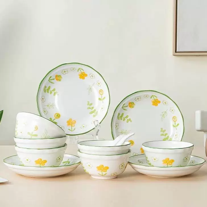 创意小清新陶瓷碗盘餐具家用饭碗菜碟子面碗深汤盘釉下彩陶瓷餐具