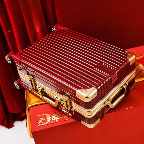 陪嫁箱结婚行李箱红色铝框拉杆箱女旅行密码箱婚礼箱子