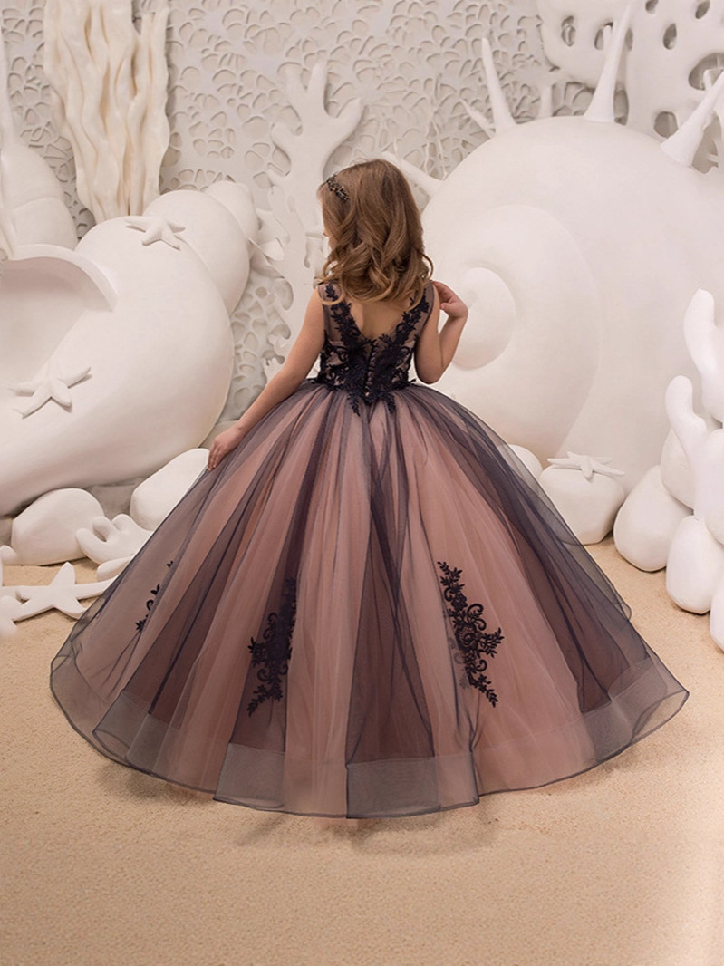 Vestido de niña de las flores de encaje estilo nuevo transfronterizo, vestido de boda largo hasta el suelo, vestido formal para niños, vestido de princesa hinchado para cumpleaños y actuaciones.