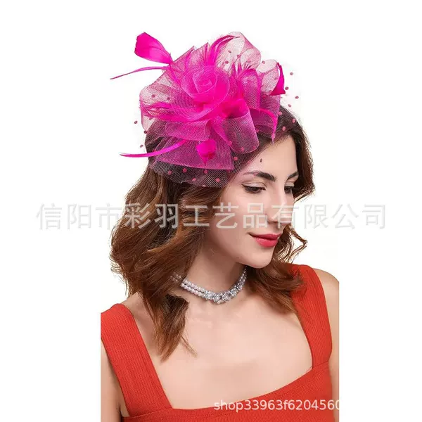 Popular vintage bridal feather headpiece for Halloween, Christmas, horse racing parties, weddings, and proms, with mesh veil