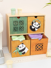 UG73阿楹 可愛熊貓梳妝檯小收納盒抽屜式桌面鑰匙玄關床頭櫃兒童