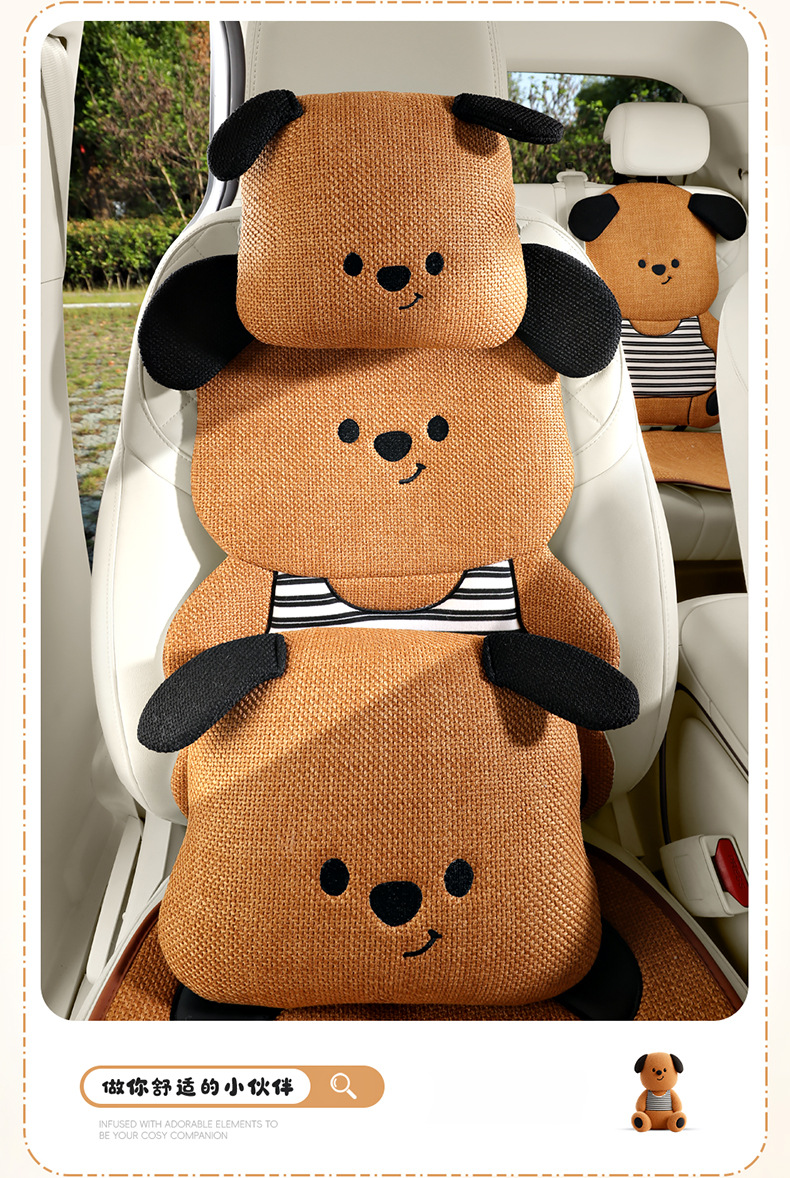 Car Seat Cushion, Universal for All Seasons, Linen Cartoon Couple Seat Cushion Cover, Half-Pack Rear Seat, High-End Cute Ladies Seat Cover