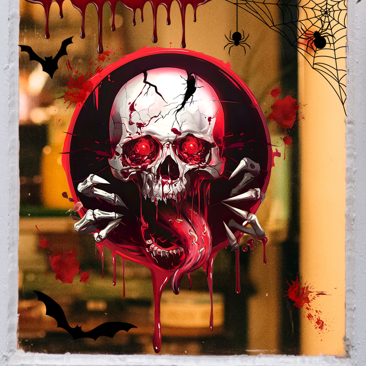 Horror Ghost Skull Wall Sticker Halloween Decorative Mural_voghion.com