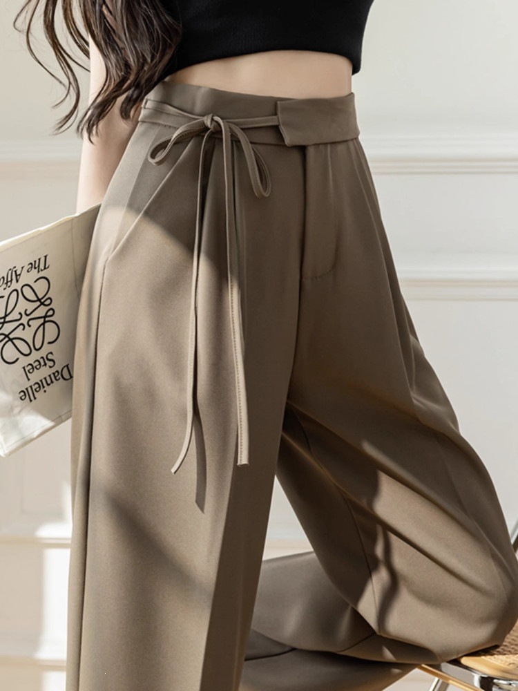 Clearance sale: Women's summer thin, high-waisted, wide-leg trousers with a straight-leg design and drawstring, perfect for petite figures, offering a flowing silhouette and suitable for casual wear