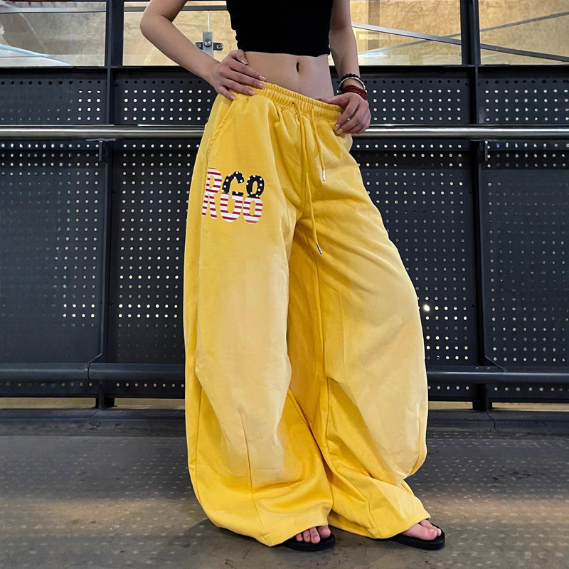 Y2K Hot Girl Printed Retro Casual Sweatpants Women's Autumn and Winter Loose Slimming Easiest for Match Wide-Leg Lazy Jazz Scimitar Pants