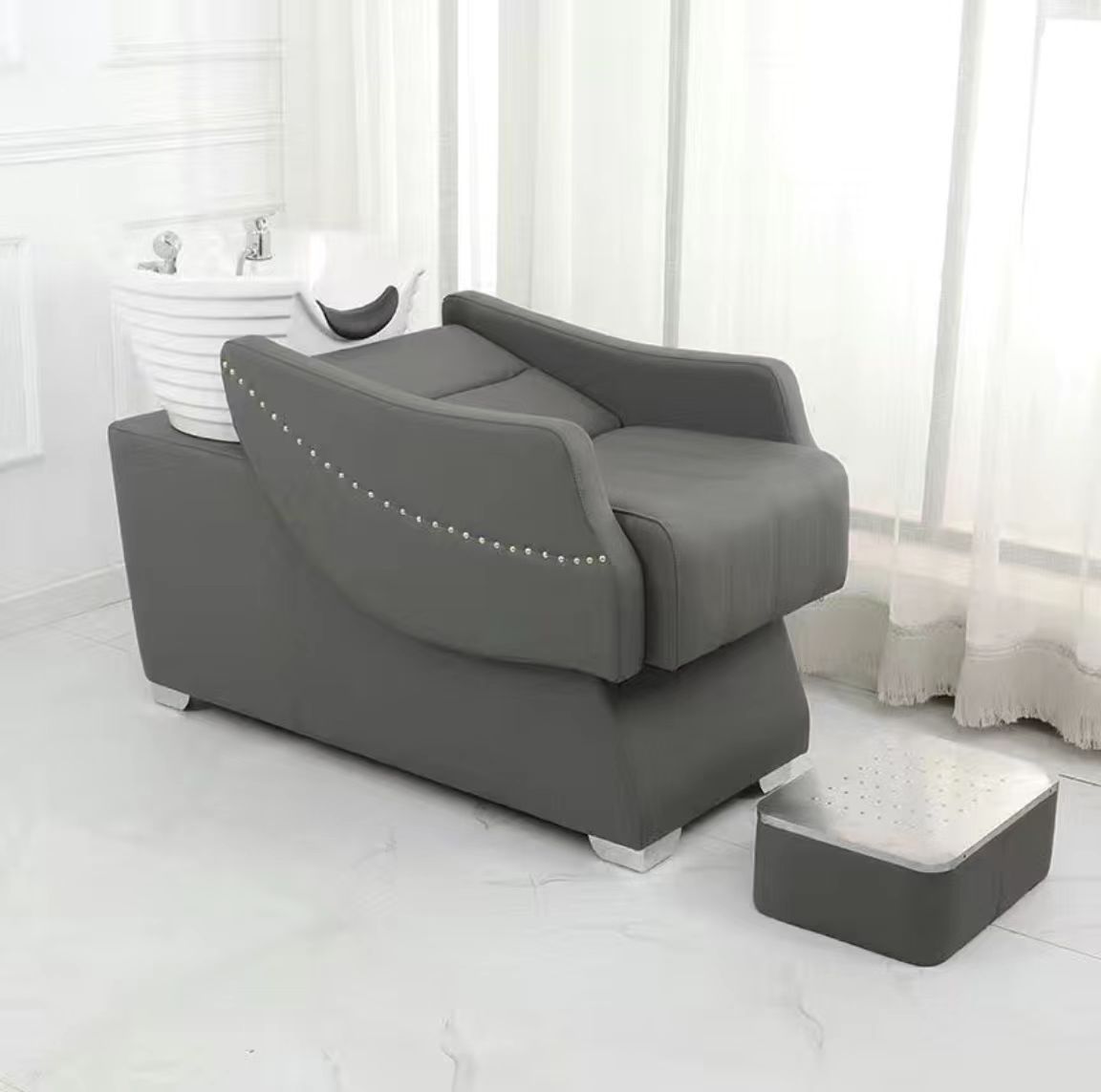 Cama de lavado de cabello de medio reclinado, salón de peluquería, cama de lavado de agua, lavabo cerámico, cama de lavado de cabello de medio reclinado, cama de lavado de cabello de lujo simple y ligera.