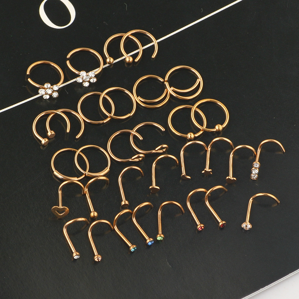 Amazon New Combination Nose Nail Nose Ring Set Stainless Steel Geometric Body Piercing Jewelry detail image 7