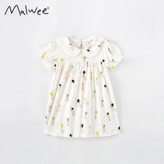 malwee girls dress summer new style European and American children's printed short-sleeved children's dress princess dress