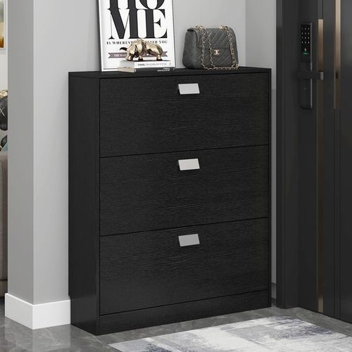 zsr new entry door shoe cabinet with integrated shoe bench, black shoe cabinet, small apartment, ultra-thin tipping bucket