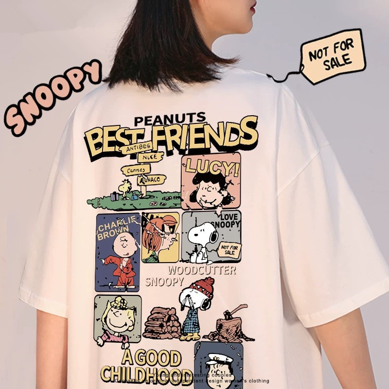 Cross-border Explosions Snoopy Front and Back Printed Short-sleeved T-shirt Women's 2024 Summer New Loose Round Neck Ins Top Clothes