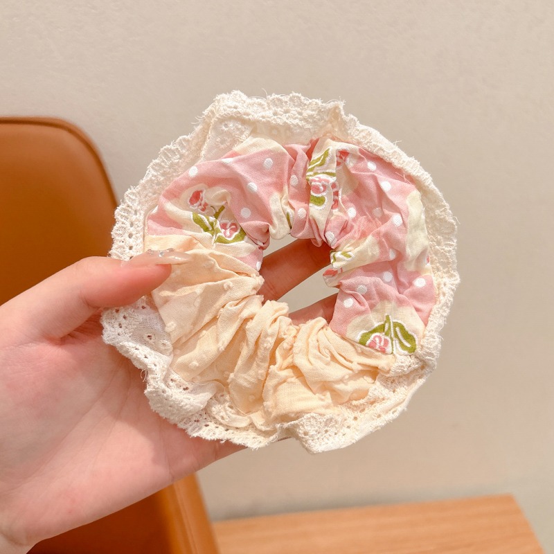 Primavera nueva corbata de pelo de intestino grueso para niños accesorios para el cabello de encaje dulce niña cabeza de bebé flor cuerda para la cabeza tocado de cuerda para el cabello japonés